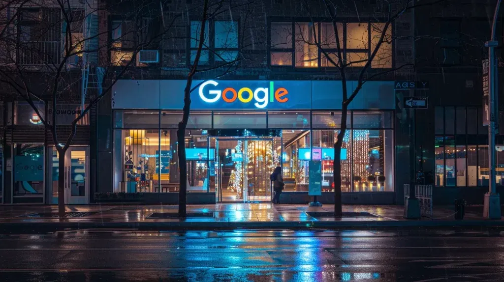 a brightly lit urban storefront displays a large, vibrant sign showcasing updated business hours and location, symbolizing the importance of maintaining an engaging google business profile for local visibility.