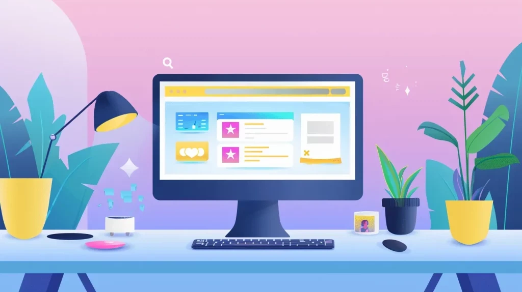 a dynamic workspace radiates with vibrant energy, showcasing a sleek computer screen displaying glowing reviews and alerts, symbolizing proactive customer engagement and brand optimization in a modern digital landscape.